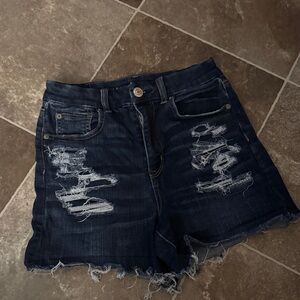 American Eagle Outfitters Dark Blue Distressed Denim Shorts